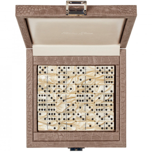 Exclusive domino set "Alligator" made of leather, beige